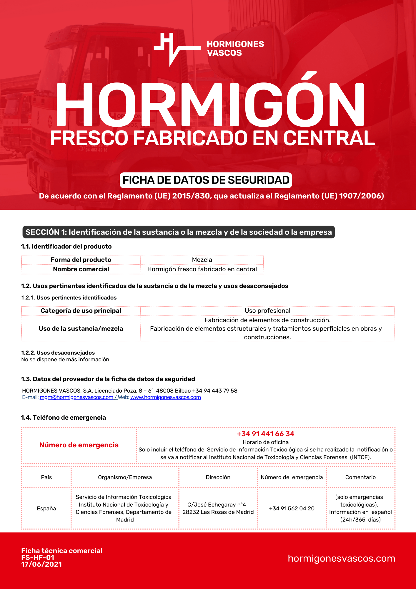 Hormigón Fresco (Ficha Seguridad)